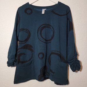 Flutter Made With Love Dark Teal Bold Graphic Soft Thick Knit Pull Over Tunic S